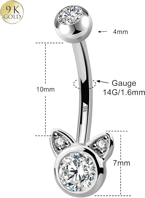 COCHARM 14K Gold Belly Button Rings Real Gold Cute Short/Long Upper 16g/14g Belly Piercing Rings Rook Barbell