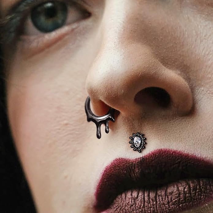 MOQIKAKA16G 8mm Septum Rings - Stainless Steel Segment Nose Rings for Women Men - Hinged Segment Nose Helix Cartilage Clicker Hoop Earrings for Daith Rook Tragus Piercing