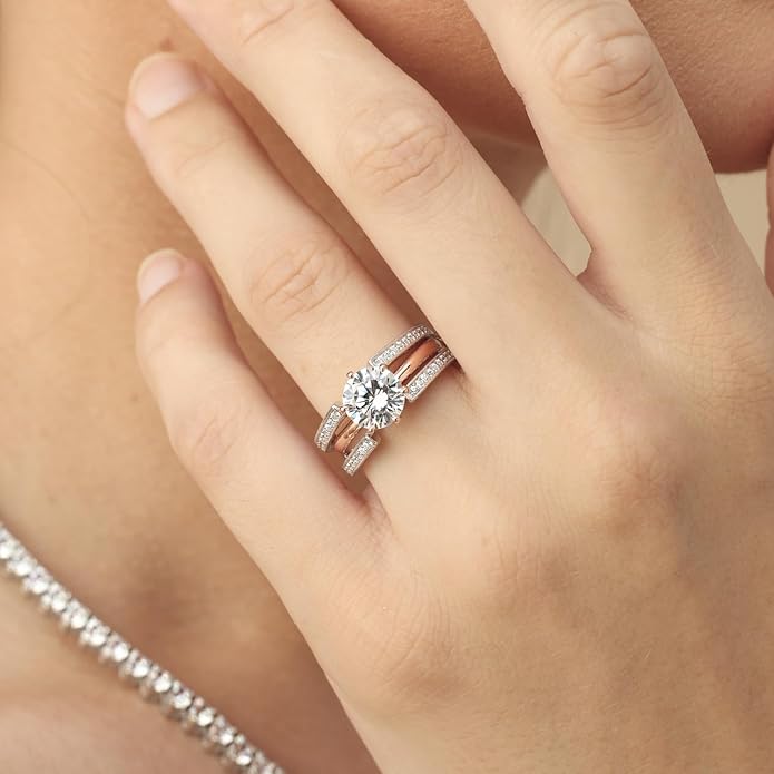 AFFY Engagement Wedding Ring for Women, Cathedral Ring Guard Enhancer With Lab Grown Diamond Or White Cubic Zirconia Ring In 14K Gold Over Sterling Silver