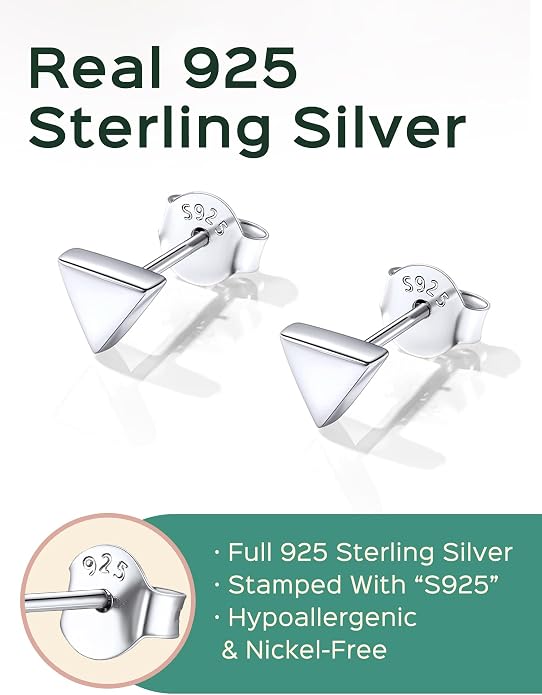 ChicSilver 925 Sterling Silver Earrings Dainty Bar/Circle/Triangle/Star/Ball Stud Earrings for Women with Gift Box, Hypoallergenic Earrings for Sensitive Ears
