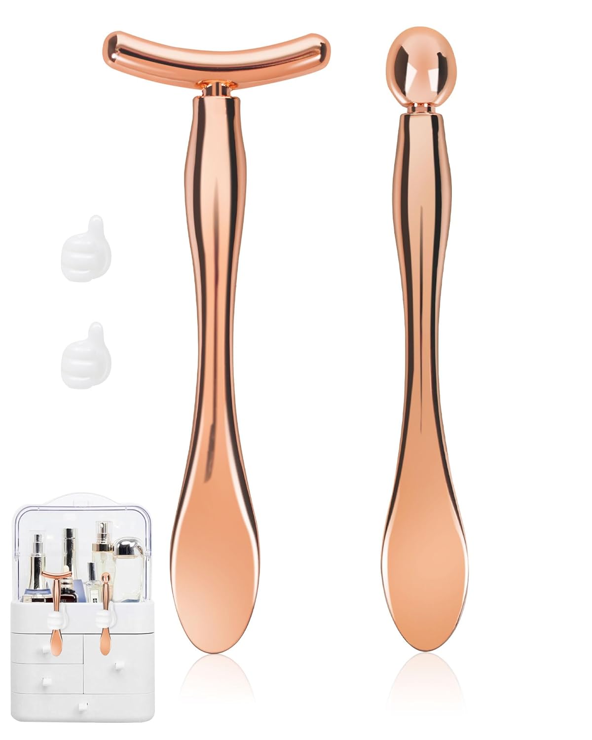 Metal Eye Cream Applicator Tool, Eye Roller for Eyes Puffiness Wrinkle, Facial Massager Tool for Skincare, Eye Cream Scraper Lift Wand Stick with Holder for Women Massager Gift, Rose Gold