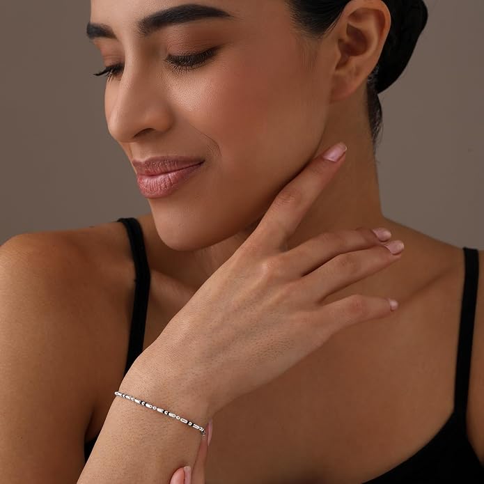 LeCalla 925 Sterling Silver Bracelets for Women | Women’s Link Bracelets | Italian Bead Ball Chain Bracelet | Mother's Day Birthday Anniversary Fashion Jewelry Gift for Women
