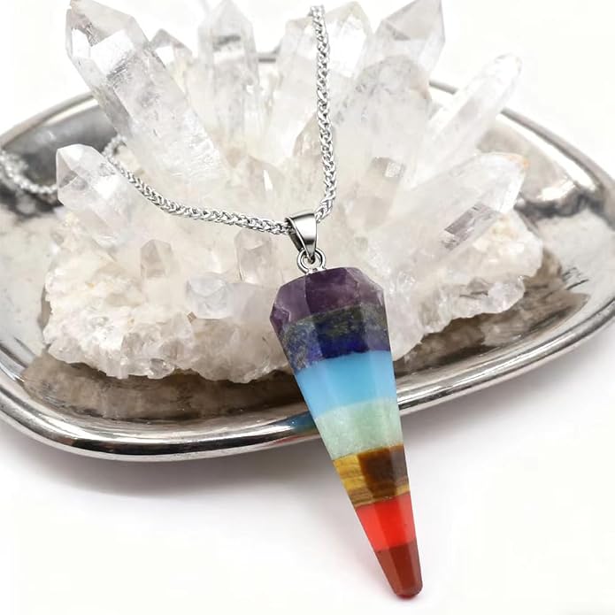 iSTONE 925 Sterling Silver Natural Crytral for Womens Pendant Necklace, Gemstone Birthstone with 17.8" Silver Chain Ladies