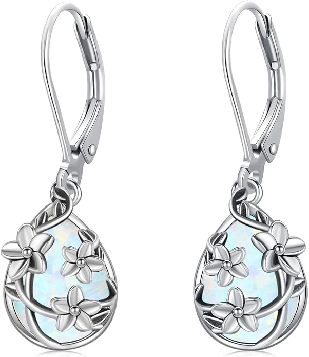 Flower Earrings 925 Sterling Silver Flower Teardrop Leverback Dangle Earrings Jewelry Gifts for Women Girls