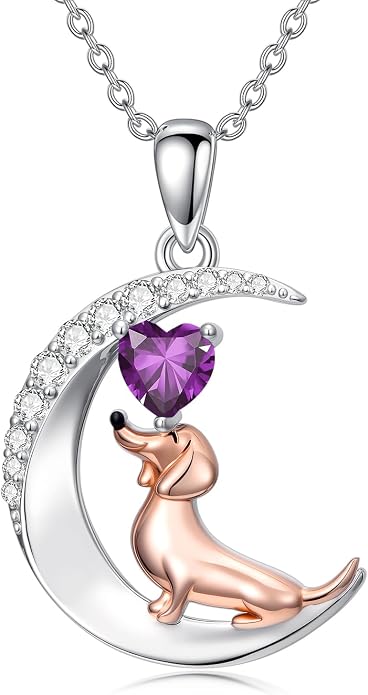 PROESS Animal Birthstone Necklace 925 Sterling Silver Otter/Axolotl/Hippo/Elephant/Dachshund/Monkey/Red Panda Pendant Necklace Animal Birthstone Jewelry Gifts for Women