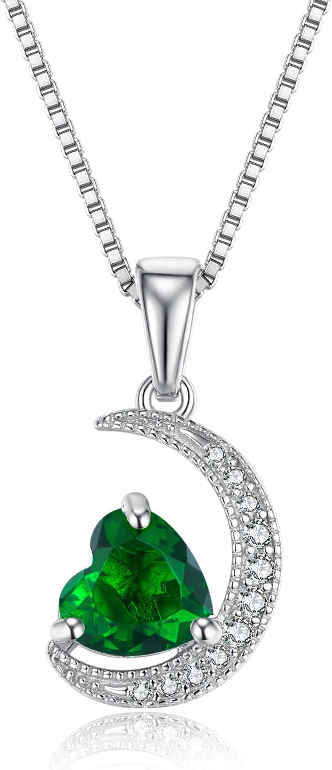 new spring White Gold Moon Pendant Sterling Silver Heart Shaped Moon Pendant Necklace for Women Jewelry Gifts for Mother's Day,Birthday and Anniversary Festivals