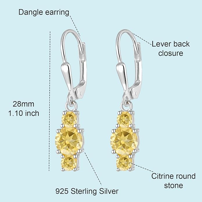 LeCalla 925 Sterling Silver Leverback Dangle Earrings for Women | Gemstone Drop Dangle Earring Jewelry Gifts for Wedding, Anniversary, Christmas, Valentine’s Day, New Year