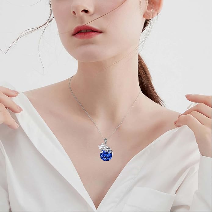 Cat Necklace Sterling Silver Cat Zircon Pendant Gothic Jewelry for Women Animal Lovers Gifts