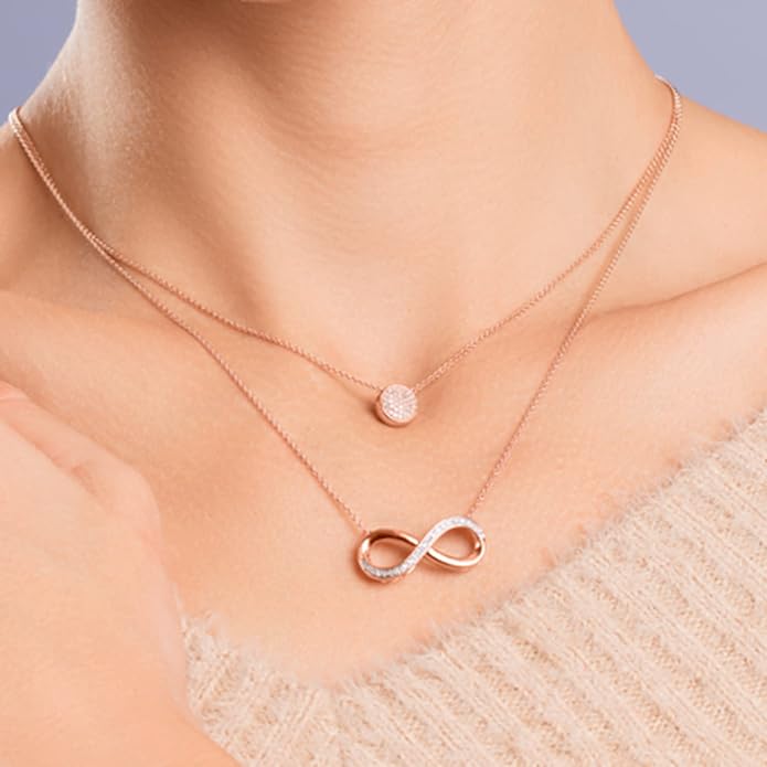 Jewelili Round Diamond Necklace Pendant 1/10 CTTW in 14K Rose Gold Over Sterling Silver with 18 inch Rolo Chain