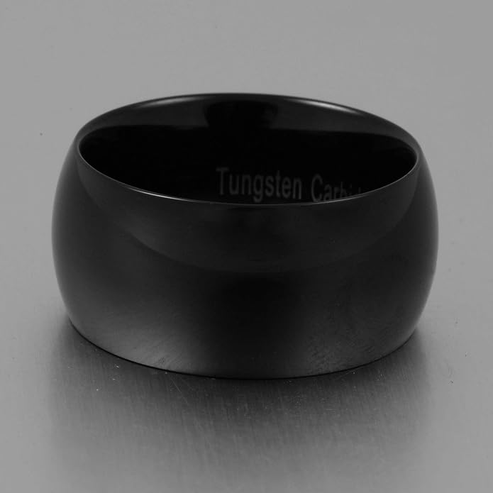 Fashion Month Mens 12mm Classic Black Tungsten Carbide Ring Wedding Engagement Domed High Polished Wide Smooth Band