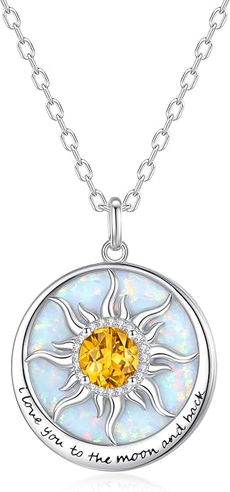 FANCIME Sunflower Necklace with Engraved Messgae 925 Sterling Silver Opal Gemstone Pendant Fine Jewelry Anniversary Birthday Gifts for Women Mom Wife Her, Chain Length 16+2 Inch