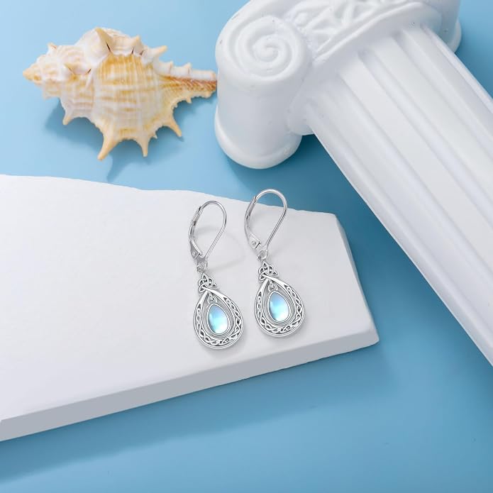 Dorunmo Moonstone Dangle Drop Earrings s925 Sterling Silver Leverback Earrings Filigree Moonstone Jewelry Birthday Gifts for Women