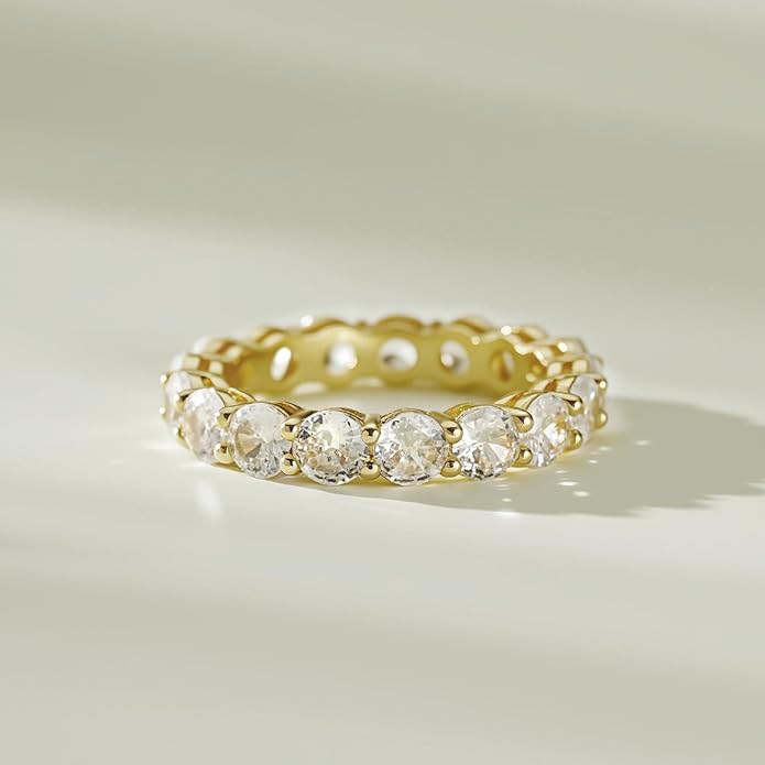 LUCA SMITH 14K Gold Filled Eternity Ring for Women - Wedding & Promise & Engagement Band Rings - Stackable Gold Rings Round Cubic Zirconia Jewelry - Tarnish Free Perfect for Sensitive Skin