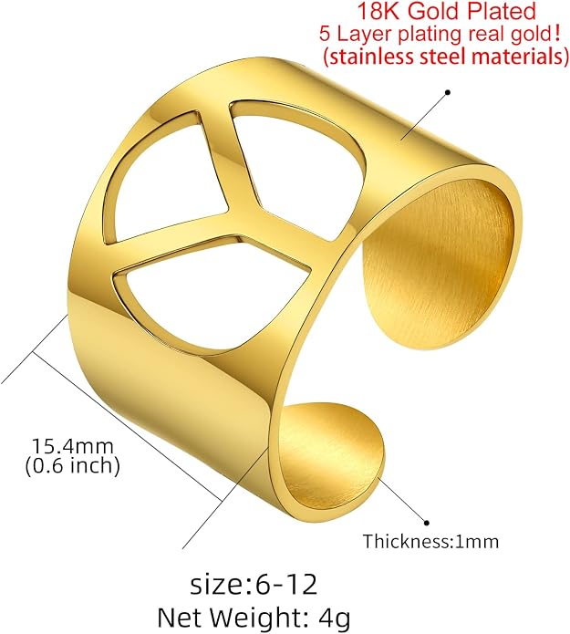 KeyStyle Bold Initial Letter Rings Adjustable, GoldChic Jewelry Women Gold Statement Ring Personalized Engraved Women’s Open Signet Ring for Party (Gold, White Gold, Black)