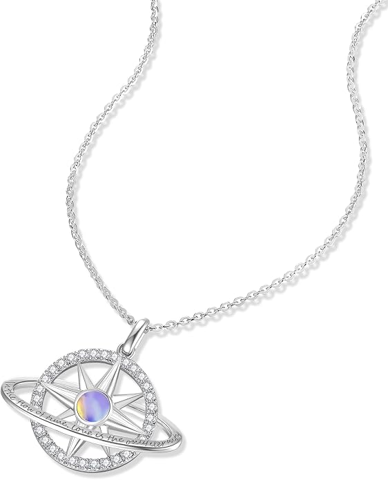 FANCIME Stellar Promise Birthstone Necklace for Women White Gold Plated Sterling Silver Planet Star Pendant Fine Jewelry Anniversary Birthday Mothers Day Gifts for Women Wife Friend Her
