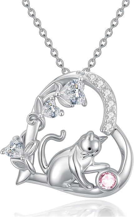 PELOVNY Teddy Bear Necklace for Women 925 Sterling Silver Bear/Highland Cow/Fox/Cat/Axolotl Birthstone Necklace Christmas Birthday Jewelry Gifts for Mom Daughter Wife Sister