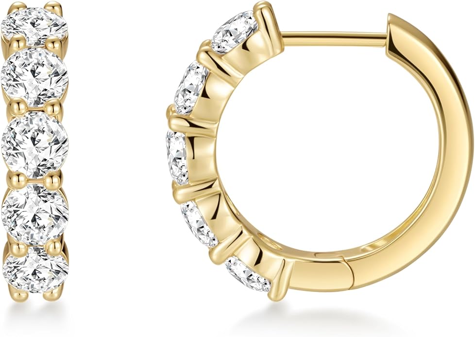 ASHINE 14K Gold Plated 925 Sterling Silver Post Pave Cubic Zirconia Hoop Cuff Huggie Earrings Jewelry for Women Girls