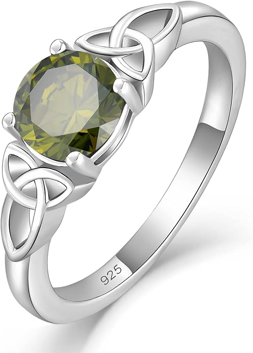 YL Celtic Knot Rings for Women 925 Sterling Silver Round Cut Birthstone Statement Ring