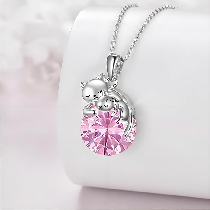 Cat Necklace Sterling Silver Cat Zircon Pendant Gothic Jewelry for Women Animal Lovers Gifts