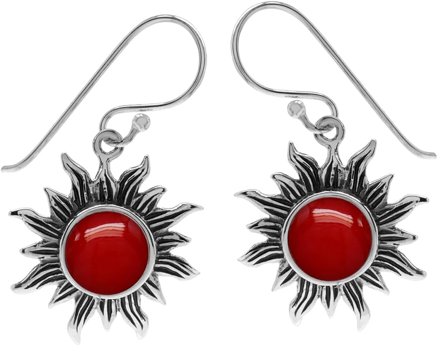 Silvershake 8mm Round Shape 925 Sterling Silver Sun Ray Inspired Dangle Hook Earrings