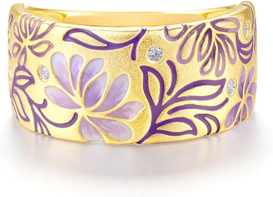 Santuzza 925 Sterling Silver Enamel Flower Pattern Ring for Women