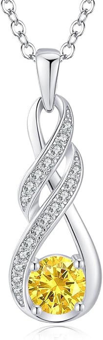 Birthstone Necklaces for Women 925 Sterling Silver Infinity Pendant Created Gemstone Jewelry for Her, 16"+2"