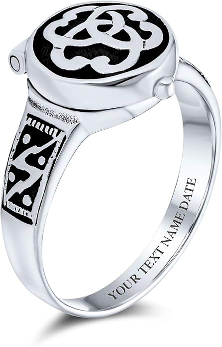 Bling Jewelry Unisex Celtic Knot Friendship Couples Promise Heart Memorial Keepsake Claddagh Signet Locket Poison Ring For Women Men Teen Oxidized .925 Sterling Silver