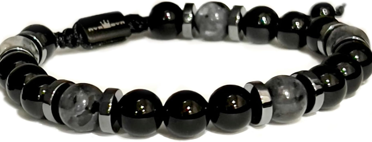 Mens Beaded Bracelet - Stone Jewelry, Black Onyx Hematite Bracelets, Mens Accessories, Adjustable