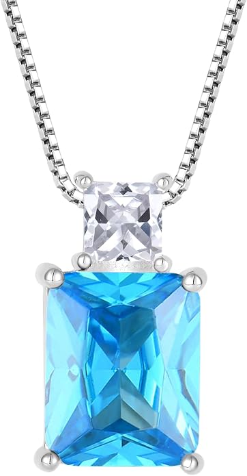 STARCHENIE Princess/Emerald Cut Birthstone Pendant Necklace for Women 925 Sterling Silver Birthday Anniversary Jewelry Gifts