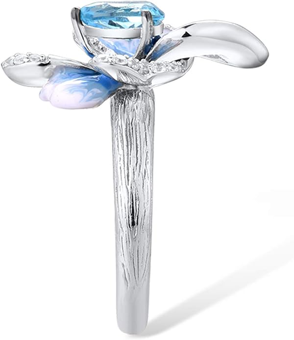 Santuzza 925 Sterling Silver Enamel Flower Statement Ring for Women