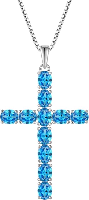 925 Sterling Silver Cross Necklace for Women Men Christian Jesus Faith Birthstone Cross Crucifix Pendant Necklaces