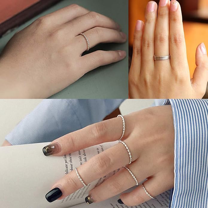 925 Sterling Silver Knuckle Rings for Women Minimalist Thin Stacking Rings Set 3PCS Midi Pinky Ring Size 2.5-8.5