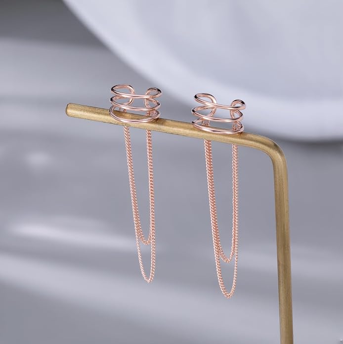 SLUYNZ 925 Sterling Silver No Piercing Cuff Earrings Chain for Women Wrap Earrings Tassel Clip On Ear