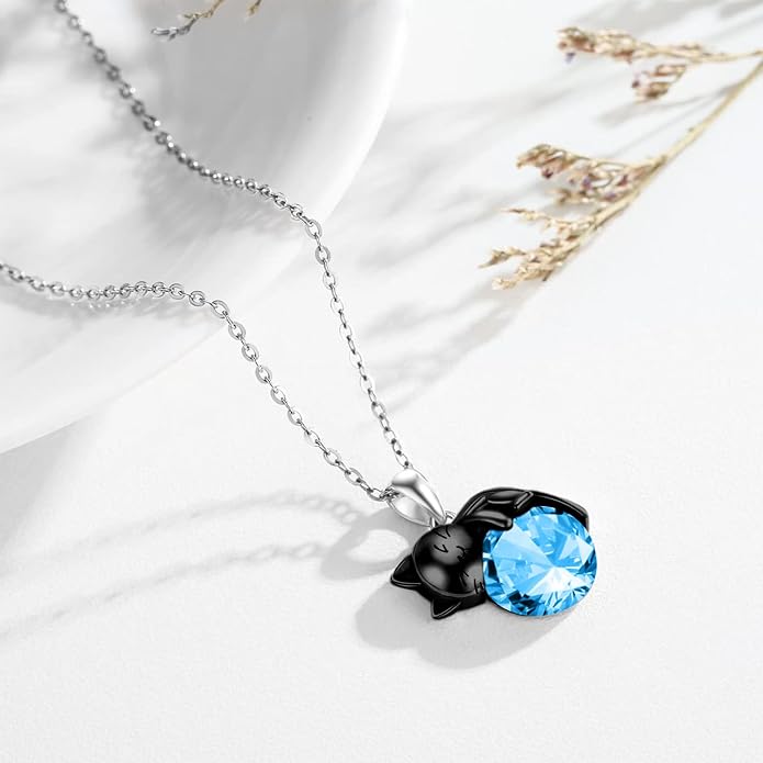 Cat Necklace Sterling Silver Cat Zircon Pendant Gothic Jewelry for Women Animal Lovers Gifts