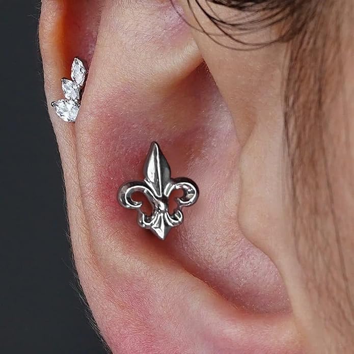 Casvort 3 PCS ASTM F136 Titanium 16G/18G Moth Bird Snail Flower Heart Spiral Threadless Flatback Piercing Stud for Nose, Labret, Tragus, Helix, Conch with 6mm 7mm and 8mm Post- Cartilage Earring Body Piercing Jewelry