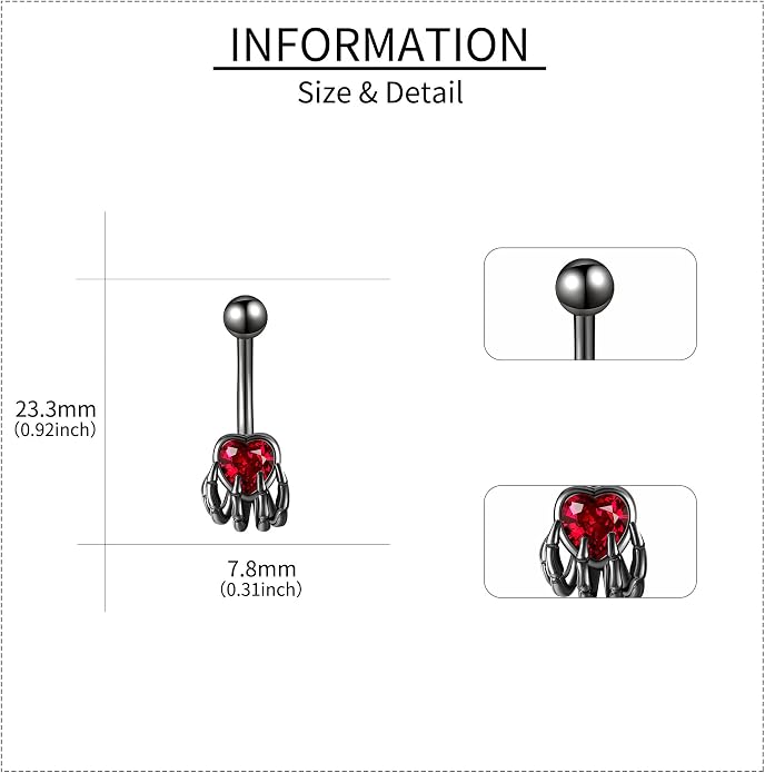 Sun/Skeleton Hand Belly Button Ring S925 Sterling Silver Belly Button Ring Gift For Women Birthday Gift