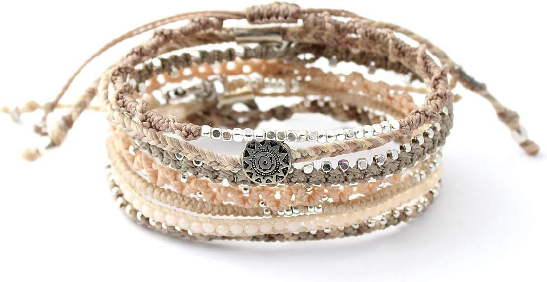 Wakami Earth Charm Bracelet Stack | Braided Beaded Stackable Bracelets for Women | Waterproof Fair Trade Handmade Boho Jewelry for Women and Men
