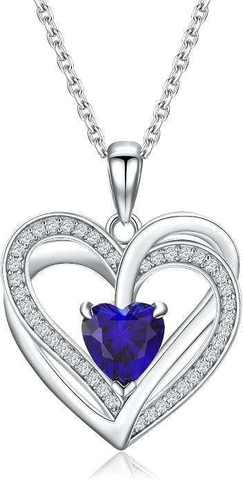 Anniversary Charm Necklace, Sterling Silver 14K Gold Plated Chain with Interlocking Heart Pendant Elegant Birthstone Necklaces for Women, Length 18"