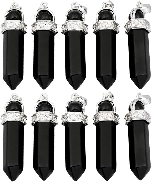 TUMBEELLUWA Crystal Point Necklaces Hexagonal Prism Stone Pendants with Chain Healing Jewelry Pack of 2