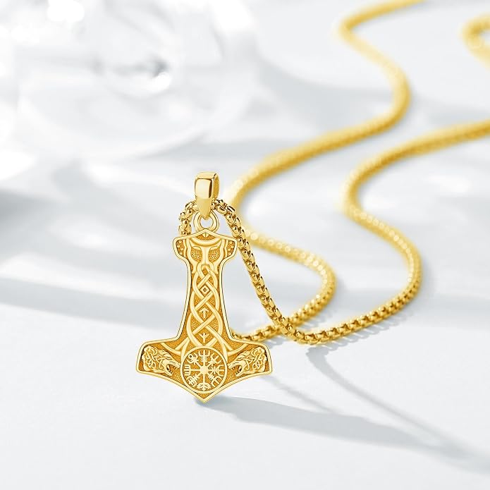 Viking Thor's Hammer Necklace for Men Women, S925 Sterling Silver Vintage Norse Talisman Mjolnir Necklace Amulet Pendant Jewelry Gifts with Sturdy Box Chain