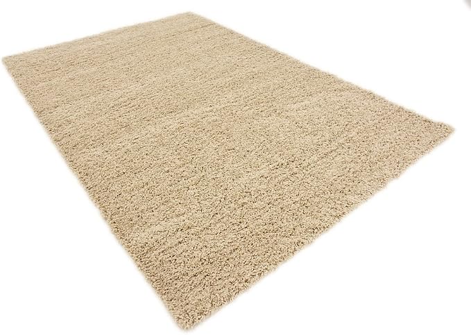 Unique Loom Solid Shag Collection Area Rug (6' 1" x 9' Rectangle, Taupe) | Modern solid area rug for living room, bedroom & dining room. Stain-resistant, easy-care, kid & pet friendly