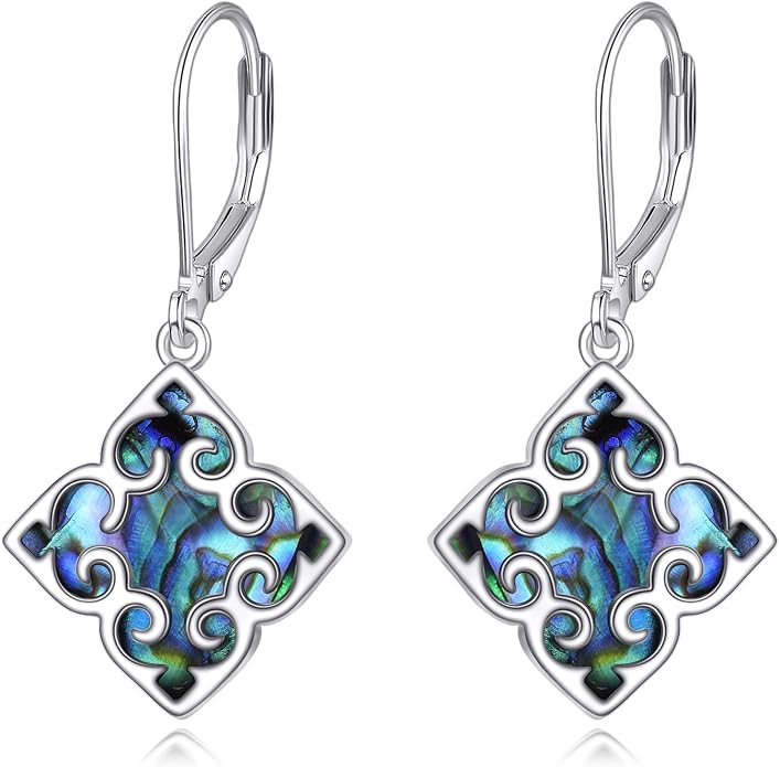 Abalone Shell Dangle Drop Earrings for Women 925 Sterling Silver Filigree Bohemian Earrings Jewelry Gift