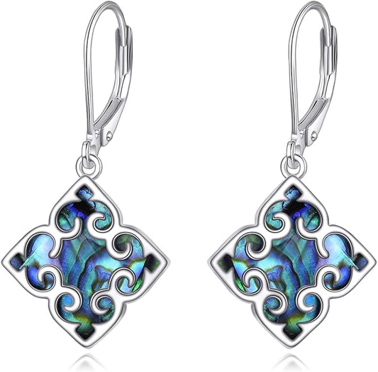 Abalone Shell Dangle Drop Earrings for Women 925 Sterling Silver Filigree Bohemian Earrings Jewelry Gift