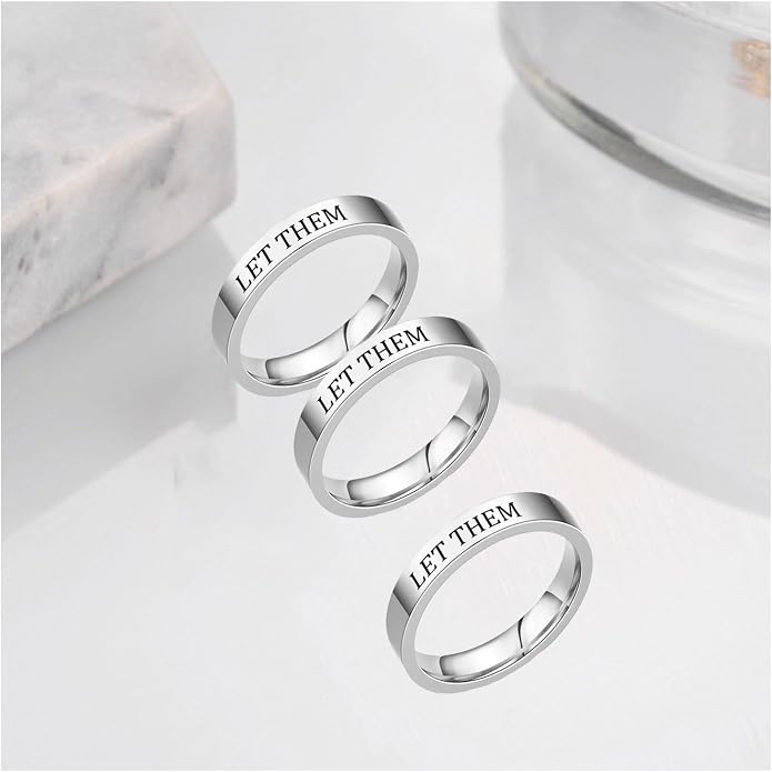 Let Them Ring Stainless Steel Engraving Inspirational Self Worth Motivation Ring for Sorority Sisters, Best Friends - Personality Friendship Jewelry for Women