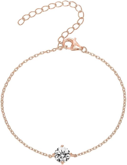 PAVOI 14K Gold Plated Cubic Zirconia Solitaire Diamond Bracelet | Bridesmaid Bracelets | Curb Cable Bracelets for Women