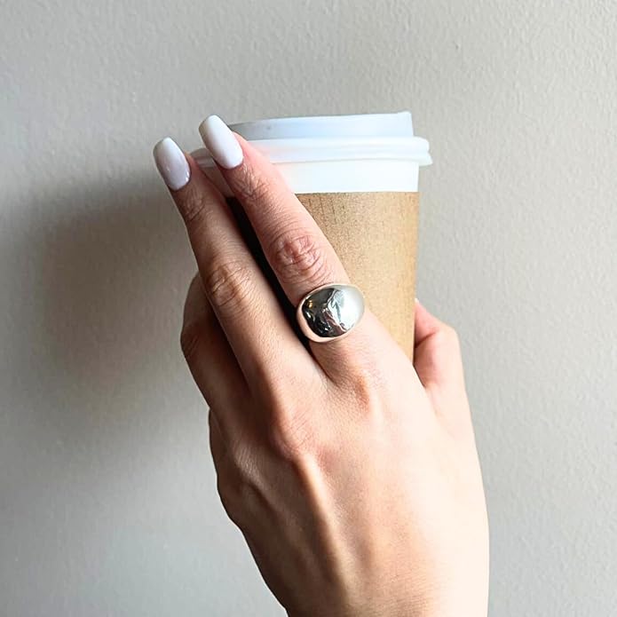QueenBee Chunky Dome Adjustable Ring for Women, Bold Statement Open Ring, Minimalist Wide Dome Ring, Gold or Silver Plated Fashion Jewelry Gift for Women