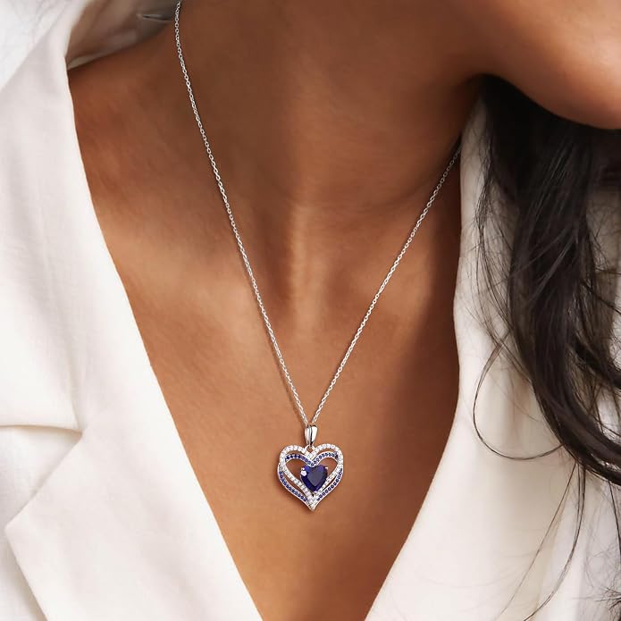 Anniversary Charm Necklace, Sterling Silver 14K Gold Plated Chain with Interlocking Heart Pendant Elegant Birthstone Necklaces for Women, Length 18"
