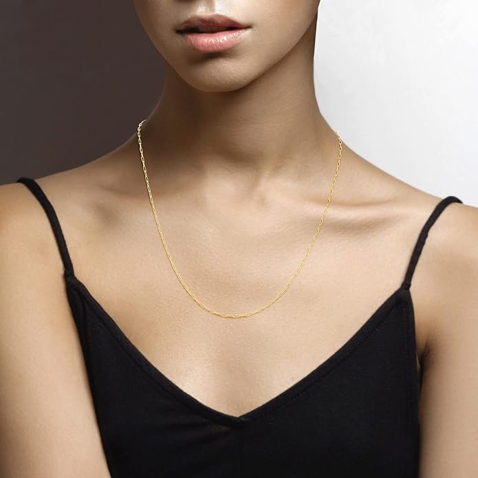 Miabella Italian Solid 925 Sterling Silver, 18Kt Gold Plated 2mm Paperclip Link Chain Necklace for Women, Made in Italy
