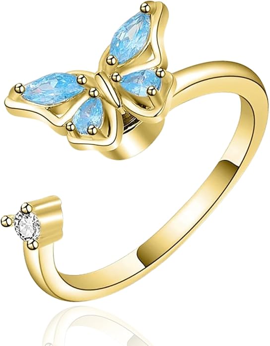 Halukakah 18K Gold/Platinum Plated Anxiety Spinning Ring: Stylish Diamond Heart Stress Relief Jewelry with Beads Spinner,Himalaya Salt Added,Size Adjustable,Gift for Women,Teens,Girls,Daughter,and Mom