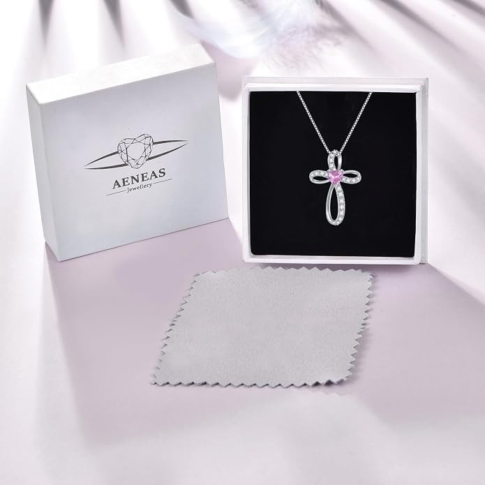 AENEAS Sterling Silver Cross Necklace for Women Birthstone Necklace Cross Necklace Birthstone Jewelry Gifts for Birthday Mothers Day
